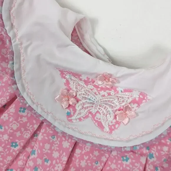 Vintage Handmade Dress Girls Dress Size 12-18m Pink Floral Butterfly - Picture 2 of 5